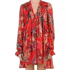 The Kooples Rosa Rosa Red Floral Ruffle Mini Dress
